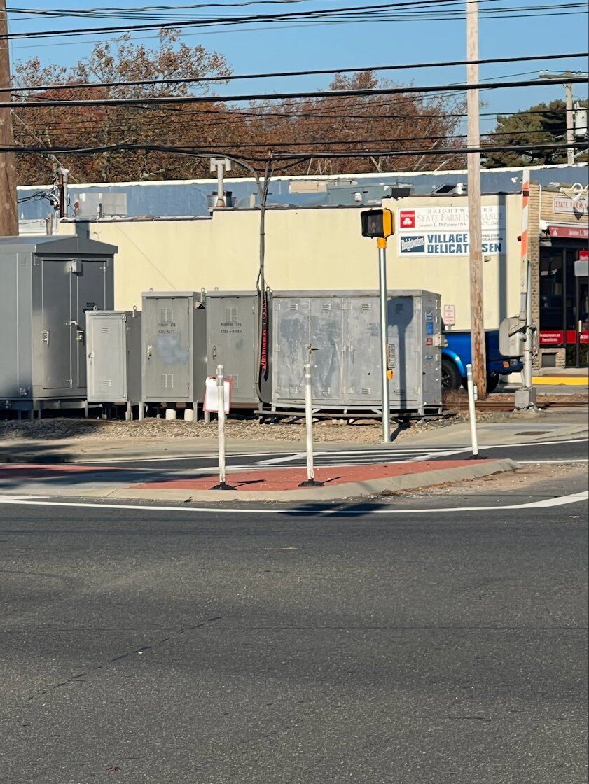 The pedestrian island at the corner of Union Boulevard and Windsor Avenue in Brightwaters is one of the controversial bus stop locations proposed by Suffolk County.